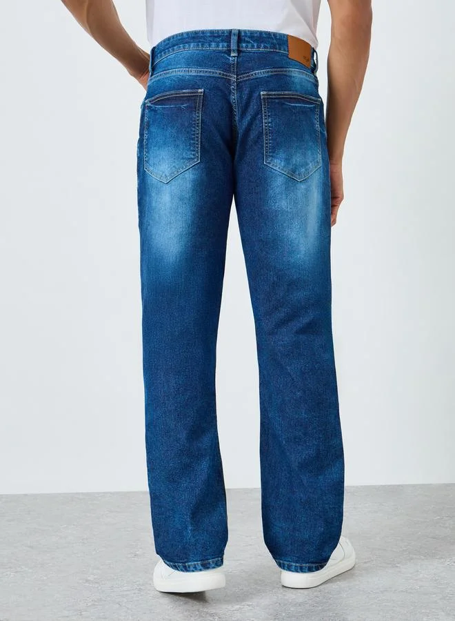 Styli Medium Blue Men Dark Wash Relaxed Fit Jeans for Men | Best Price UAE